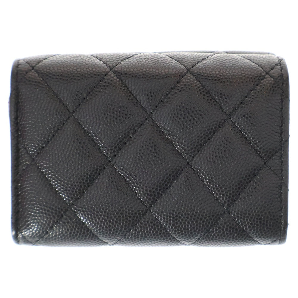 CHANEL(シャネル) マトラッセ 三つ折り財布 コンパクトウォレット ブラック ゴールド金具 キャビアスキン