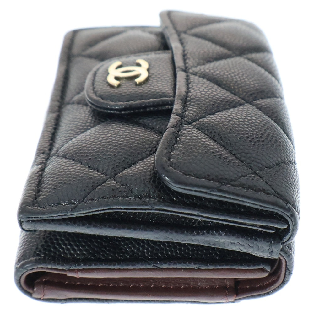 CHANEL(シャネル) マトラッセ 三つ折り財布 コンパクトウォレット ブラック ゴールド金具 キャビアスキン