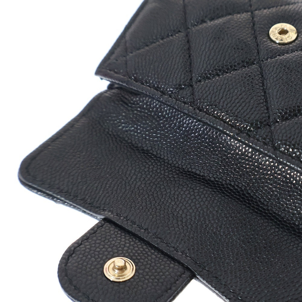 CHANEL(シャネル) マトラッセ 三つ折り財布 コンパクトウォレット ブラック ゴールド金具 キャビアスキン