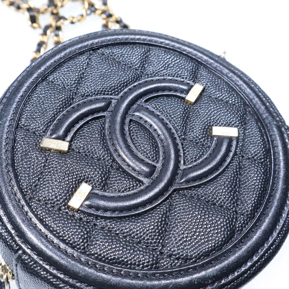 CHANEL(シャネル) CCフィリグリー チェーンショルダーバッグ ミニバッグ ブラック キャビアスキン ゴールド金具