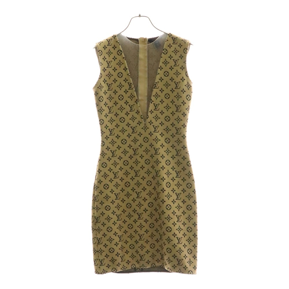 LOUIS VUITTON(ルイヴィトン) 24SS モノグラム総柄 ジャガード シースルー切り替え ノースリーブ ミディアム タイト ワンピース ドレス ブラウン レディース RW241WD DTJ FQDR33