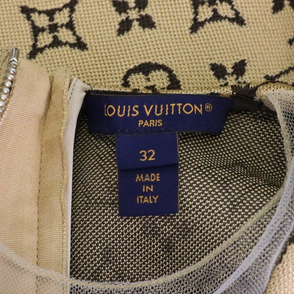 LOUIS VUITTON(ルイヴィトン) 24SS モノグラム総柄 ジャガード シースルー切り替え ノースリーブ ミディアム タイト ワンピース ドレス ブラウン レディース RW241WD DTJ FQDR33