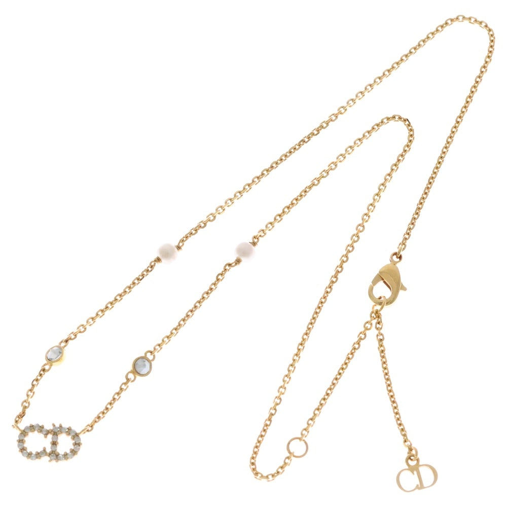 Christian Dior(クリスチャンディオール) CLAIR D LUNE CDロゴ ラインストーンネックレス パール ペンダント チェーン ゴールド