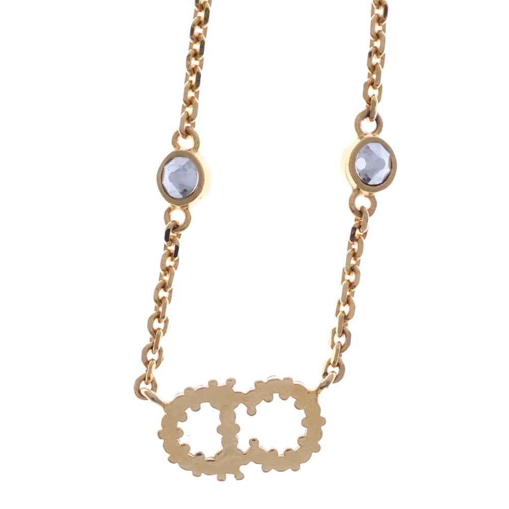 Christian Dior(クリスチャンディオール) CLAIR D LUNE CDロゴ ラインストーンネックレス パール ペンダント チェーン ゴールド