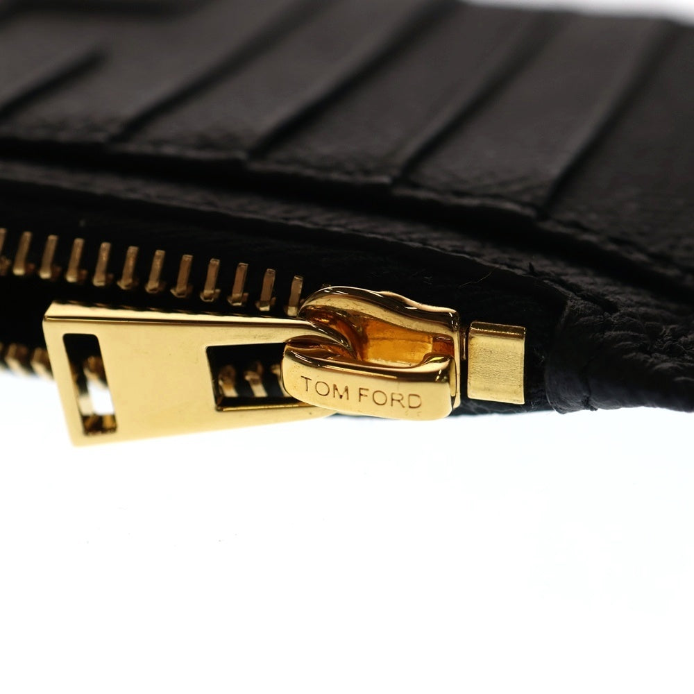 TOM FORD(トムフォード) TFロゴプレート レザー フラグメント カード コイン ケース ゴールド金具 ブラック 123S0271-CL083G-1N001