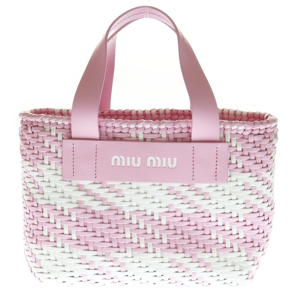 miumiu(ミュウミュウ) イントレッチオ レザー 2Wayハンドバッグ ショルダーバッグ トートバッグ ホワイト×ピンク シルバー金具 5BA077