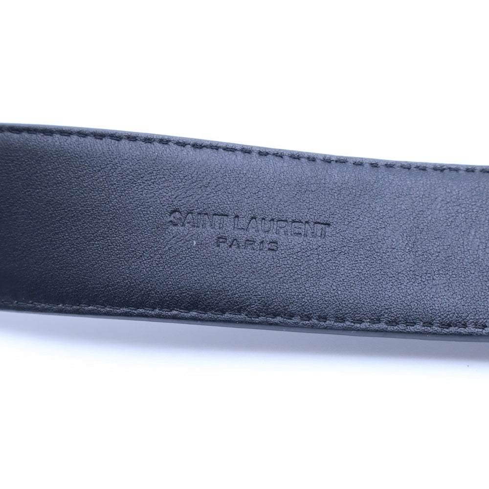 SAINT LAURENT PARIS(サンローランパリ) カサンドラロゴプレート スクエアバックル クロコ型押し エンボスレザー ベルト ブラック/シルバー 634440