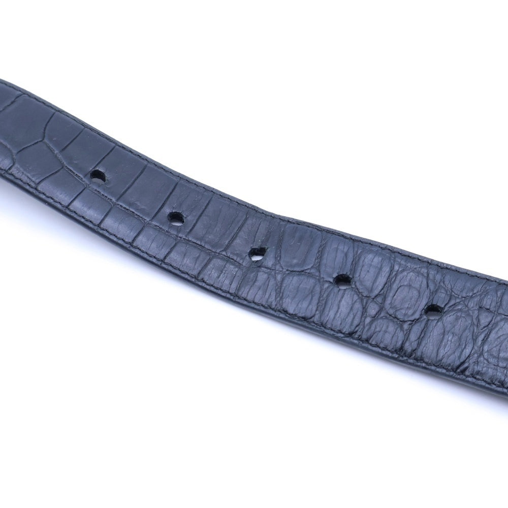 SAINT LAURENT PARIS(サンローランパリ) カサンドラロゴプレート スクエアバックル クロコ型押し エンボスレザー ベルト ブラック/シルバー 634440