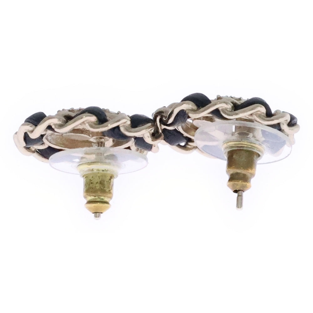 CHANEL(シャネル) ココマーク ラインストーン ピアス ブラック×ゴールド AB8297