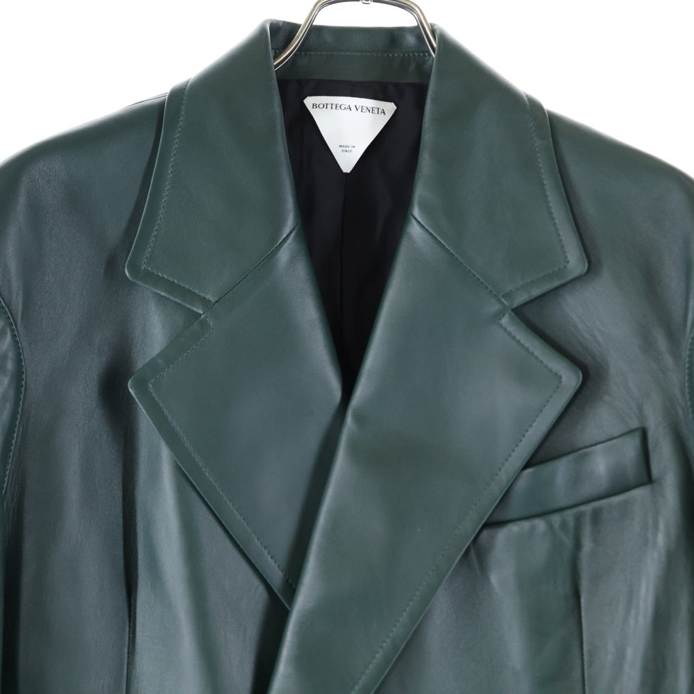 BOTTEGA VENETA(ボッテガヴェネタ) ラムスキン レザー ダブルブレスト テーラード ロングジャケット グリーン 745546 V2S10