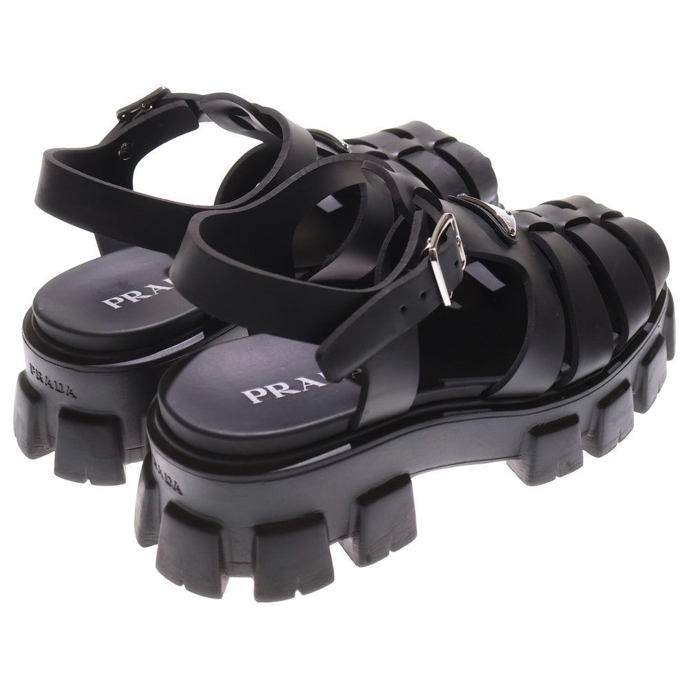 PRADA(プラダ) モノリス トライアングルロゴプレート ラバー ストラップ 厚底 サンダル ブラック