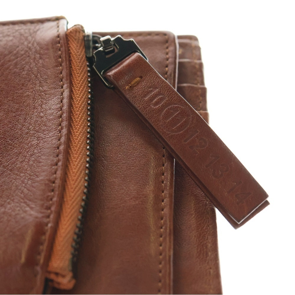 Maison Margiela 0(メゾンマルジェラ) 四つタグ 二つ折り財布 コンパクトウォレット カードケース ブラウン レザー