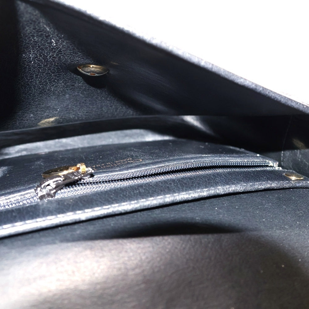 Christian Dior(クリスチャンディオール) CDロゴ ショルダーバック ショルダーポシェット ブラック×ブラウン レザー シルバー金具