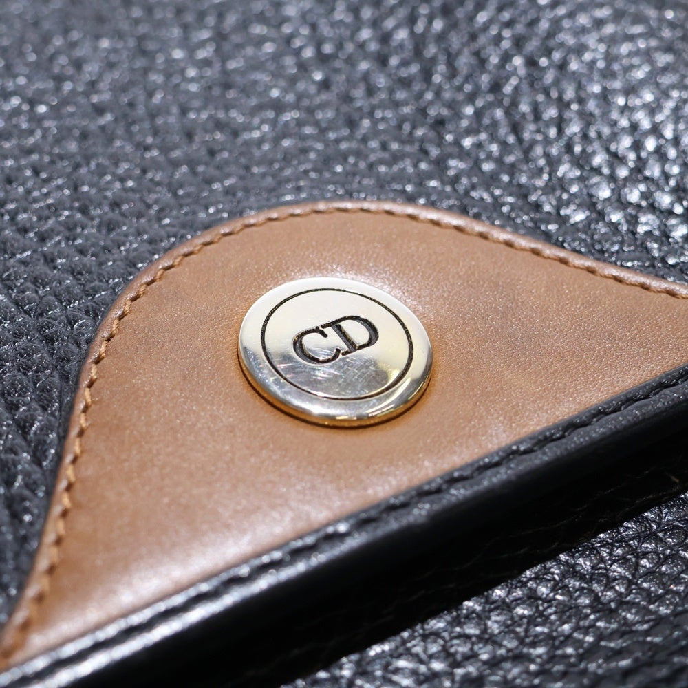 Christian Dior(クリスチャンディオール) CDロゴ ショルダーバック ショルダーポシェット ブラック×ブラウン レザー シルバー金具
