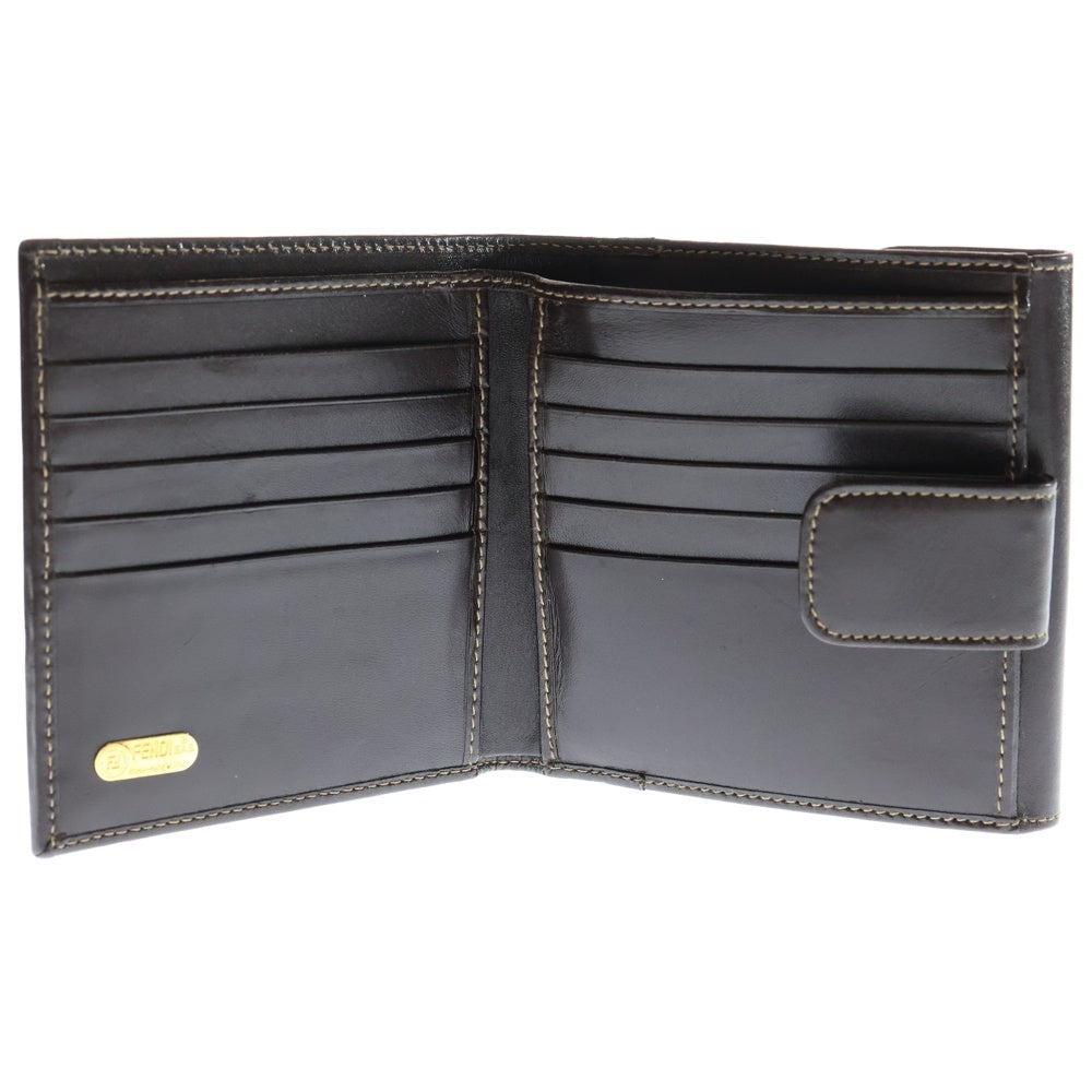 FENDI(フェンディ) ズッカ柄 二つ折り 財布 コンパクトウォレット カードケース ブラウン レザー×キャンバス 2292 レディース