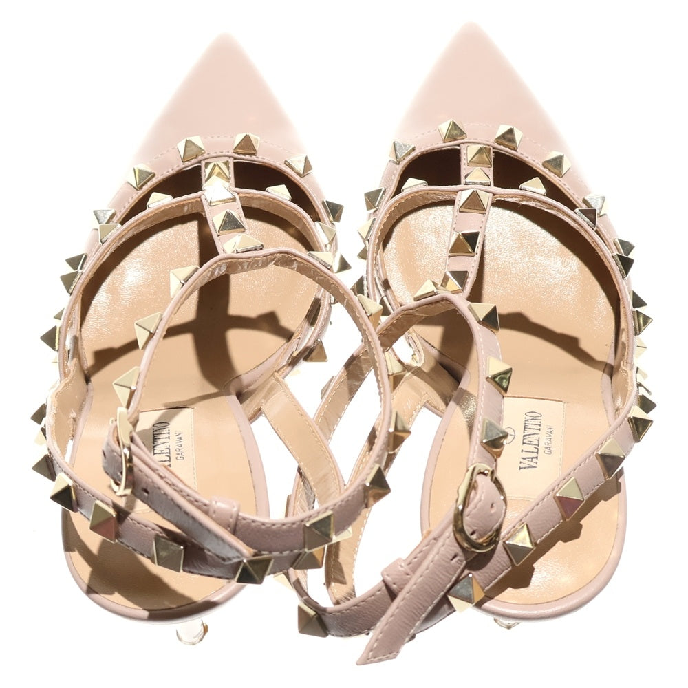 valentino garavan(ヴァレンティノガラヴァーニ) ロックスタッズ ポインテッドトゥ パテントレザー ヒールストラップパンプス ベージュ