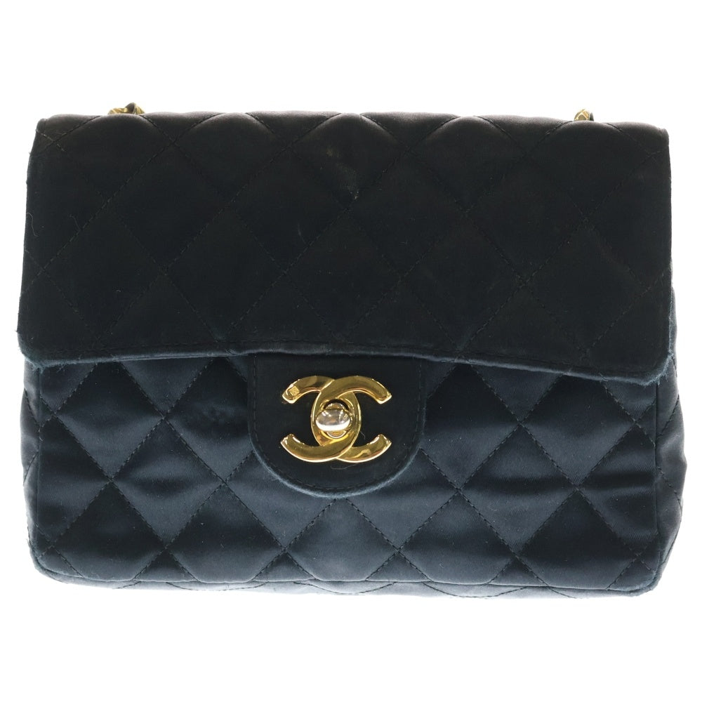 CHANEL(シャネル) ミニマトラッセ ココマーク ターンロック サテン チェーンショルダーバッグ ゴールド金具 ブラック 2番台