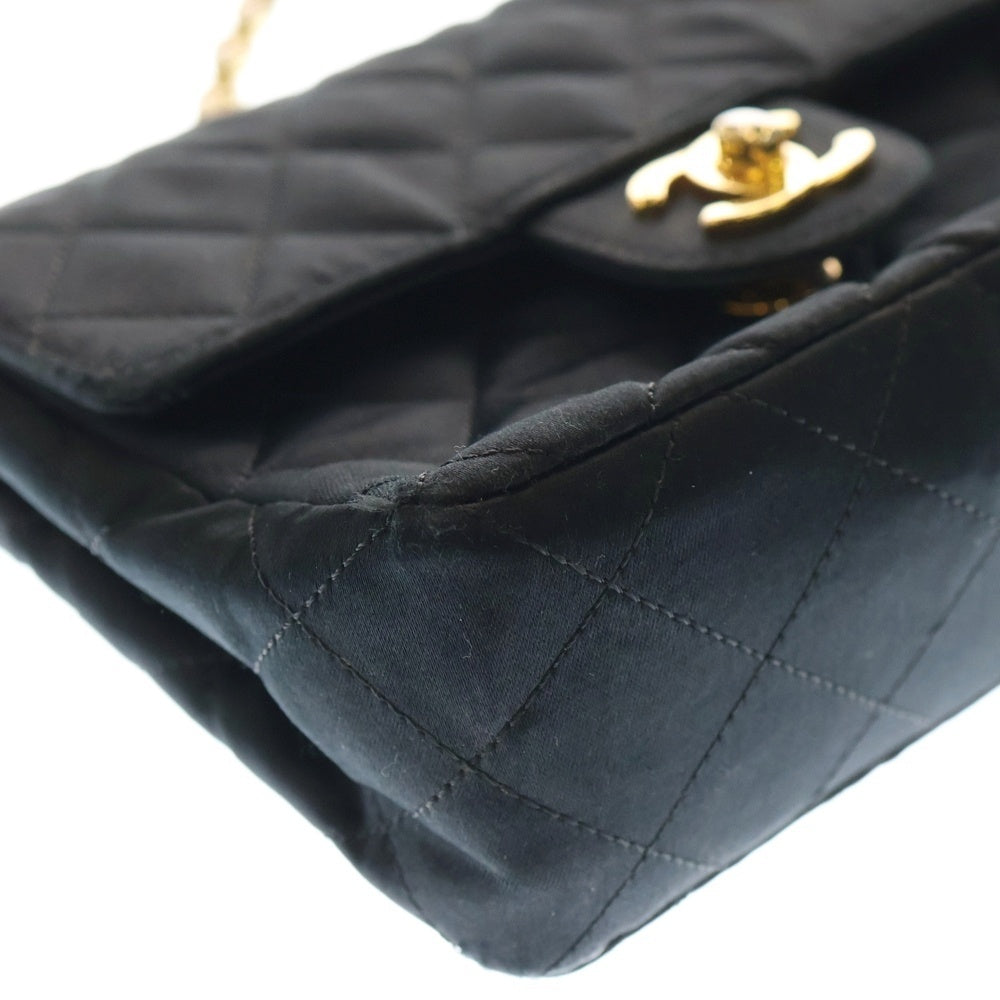 CHANEL(シャネル) ミニマトラッセ ココマーク ターンロック サテン チェーンショルダーバッグ ゴールド金具 ブラック 2番台