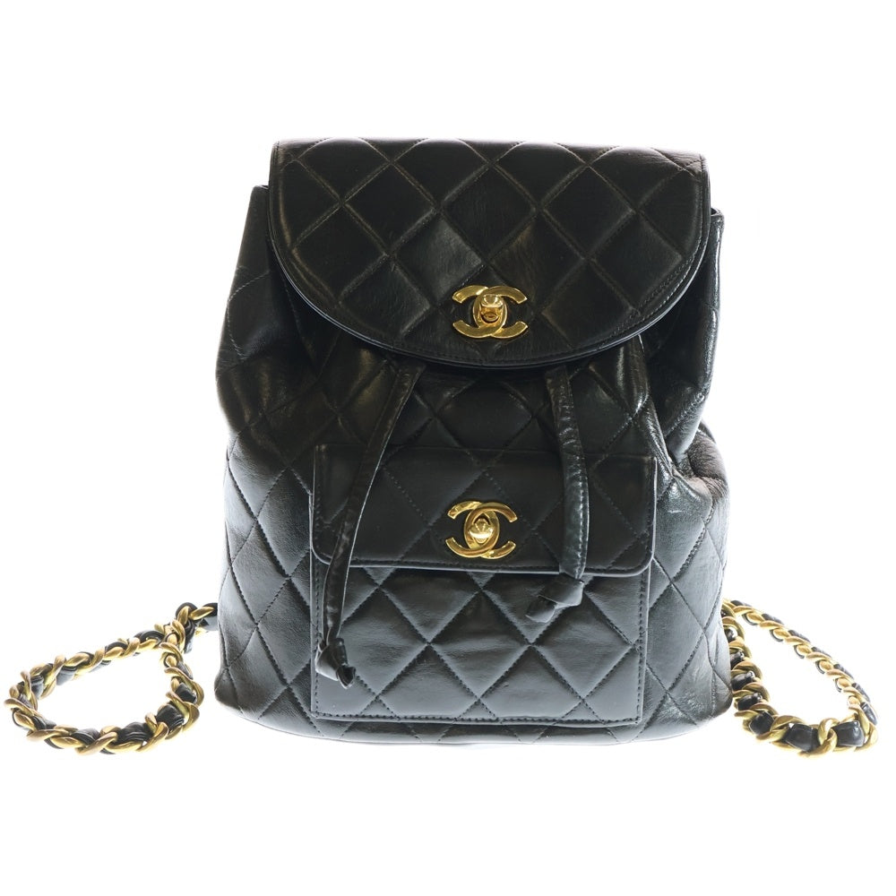 CHANEL(シャネル) マトラッセ ココマーク ラムスキン チェーンレザーバックパック リュック ブラック GD金具