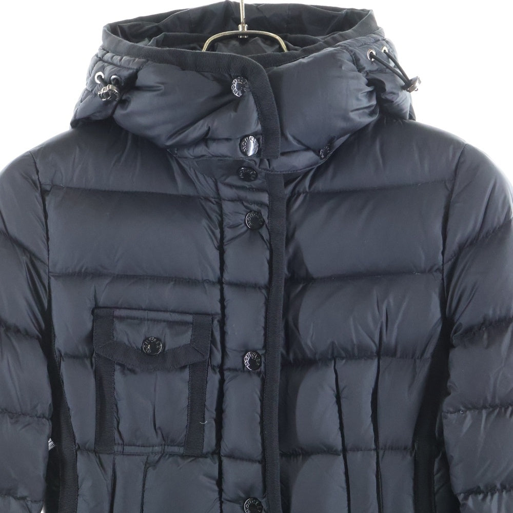 MONCLER(モンクレール) 17AW HERMINE エルミンヌ ワッペンロゴ フーデッド ジップアップ ダウン ロング ジャケット コート ブラック レディース C20934930005 53048