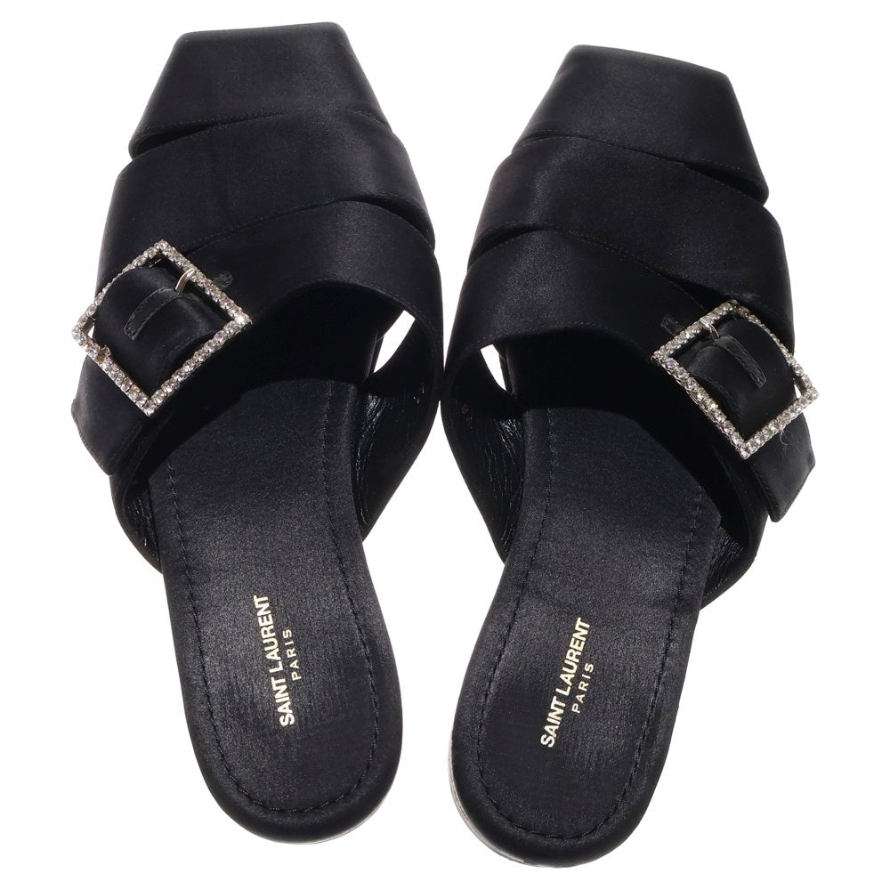 SAINT LAURENT PARIS(サンローランパリ) ビジュースクエアバックル サテン レザー シューズ サンダル ミュール ブラック 733428
