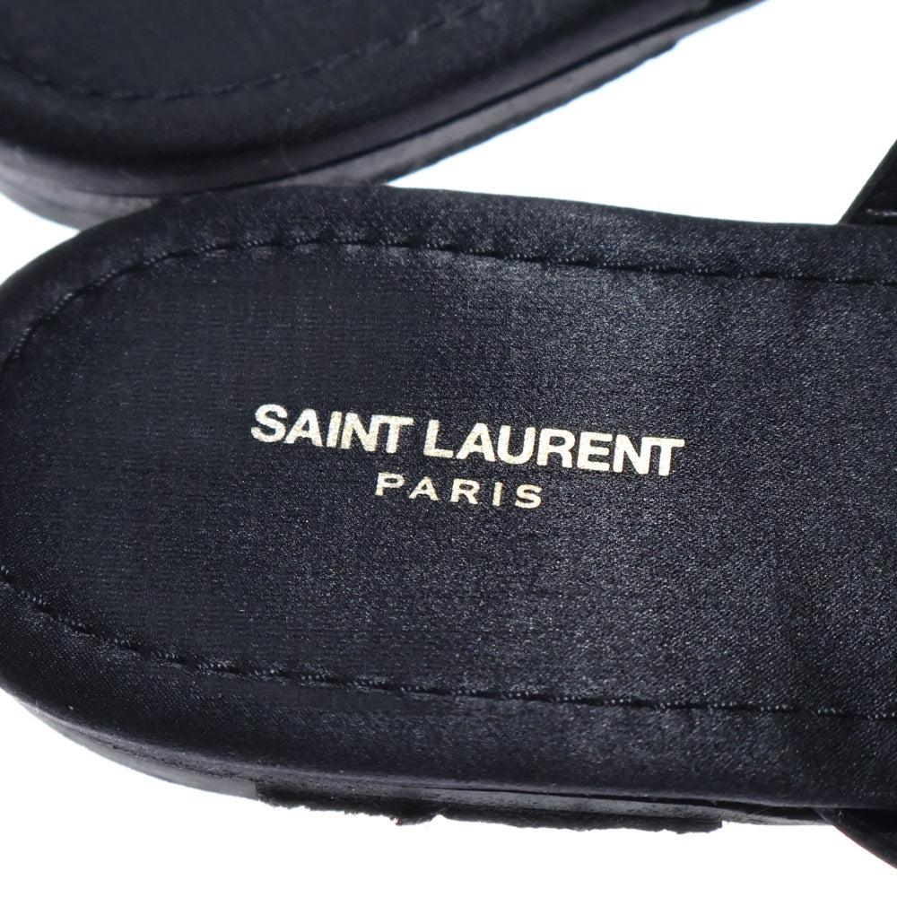 SAINT LAURENT PARIS(サンローランパリ) ビジュースクエアバックル サテン レザー シューズ サンダル ミュール ブラック 733428
