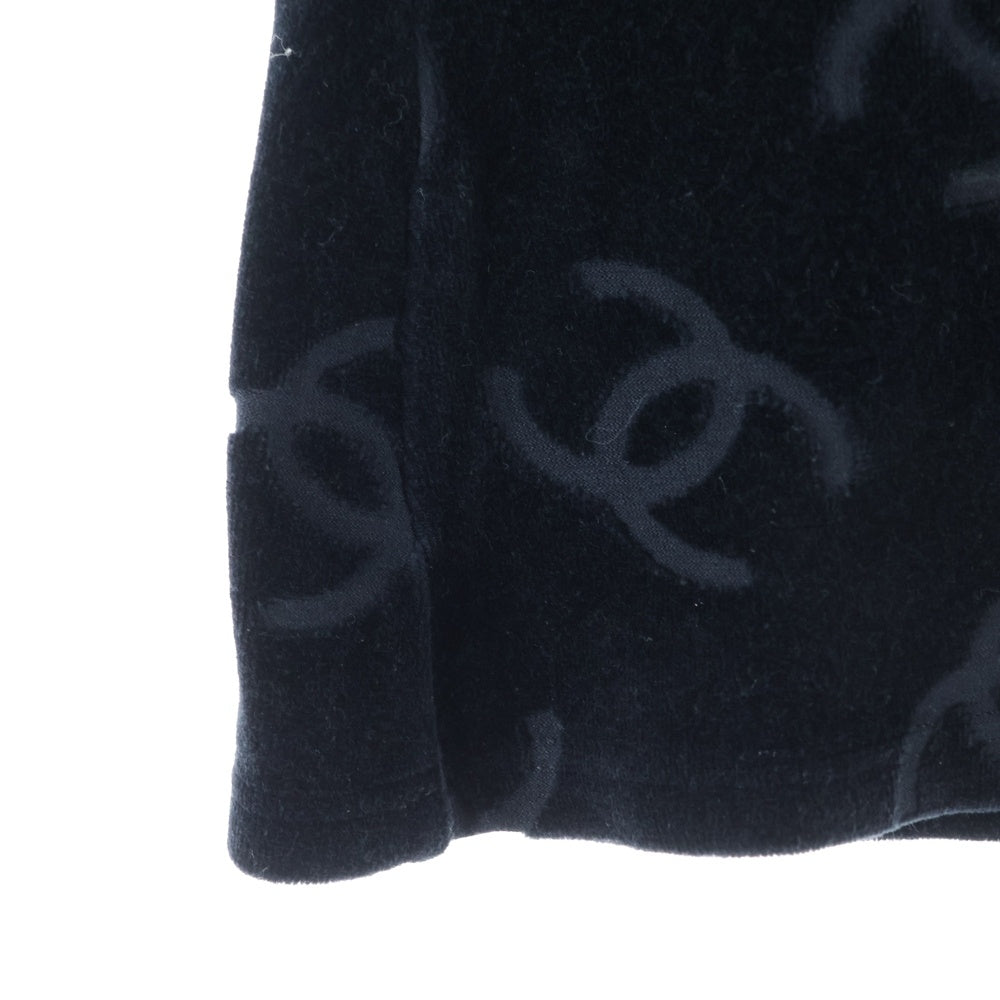 CHANEL(シャネル) ココマーク 総柄 ベロア クルーネック 半袖Tシャツ カットソー ブラック レディース