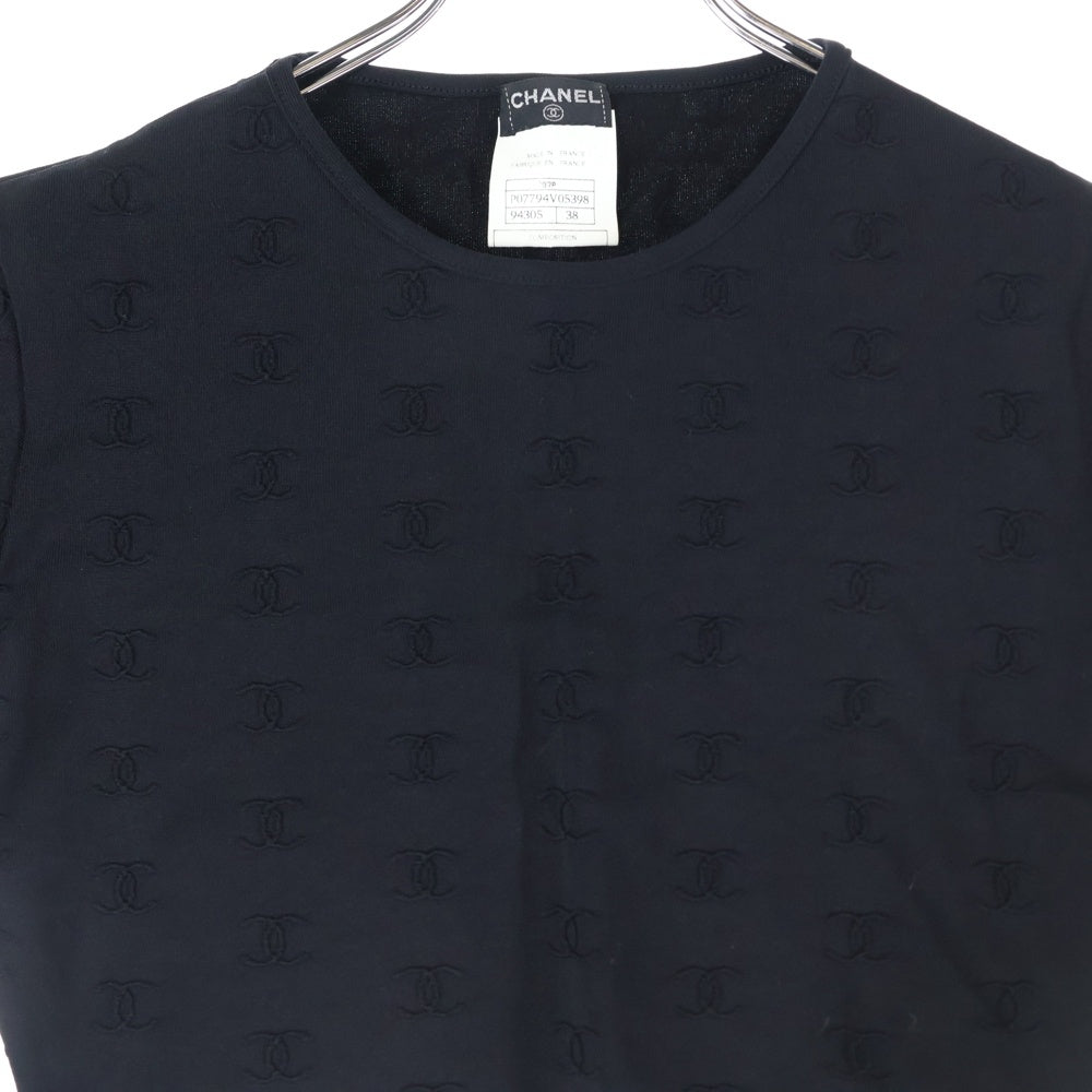 CHANEL シャネル 97P スプリングコレクション ココマーク 総柄 クルーネック クロップド Tシャツ カットソー ブラック レディース P07794V05398 CHANEL(シャネル) 97P スプリングコレクション ココマーク 総柄 クルー