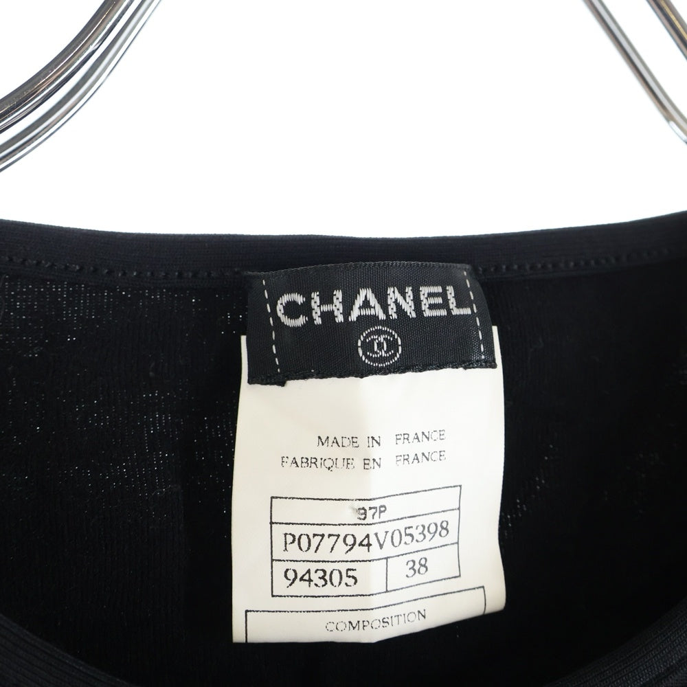 CHANEL シャネル 97P スプリングコレクション ココマーク 総柄 クルーネック クロップド Tシャツ カットソー ブラック レディース P07794V05398 CHANEL(シャネル) 97P スプリングコレクション ココマーク 総柄 クルー