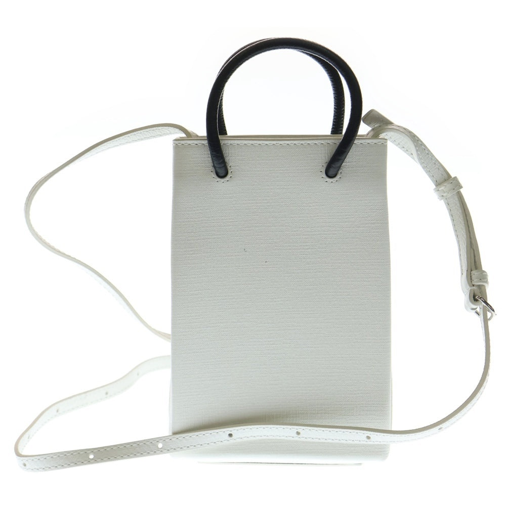 BALENCIAGA(バレンシアガ) ショッピングバッグ フォンショルダー ミニトートバッグ ハンドバッグ ホワイト レザー 593826 シルバー金具 レディース