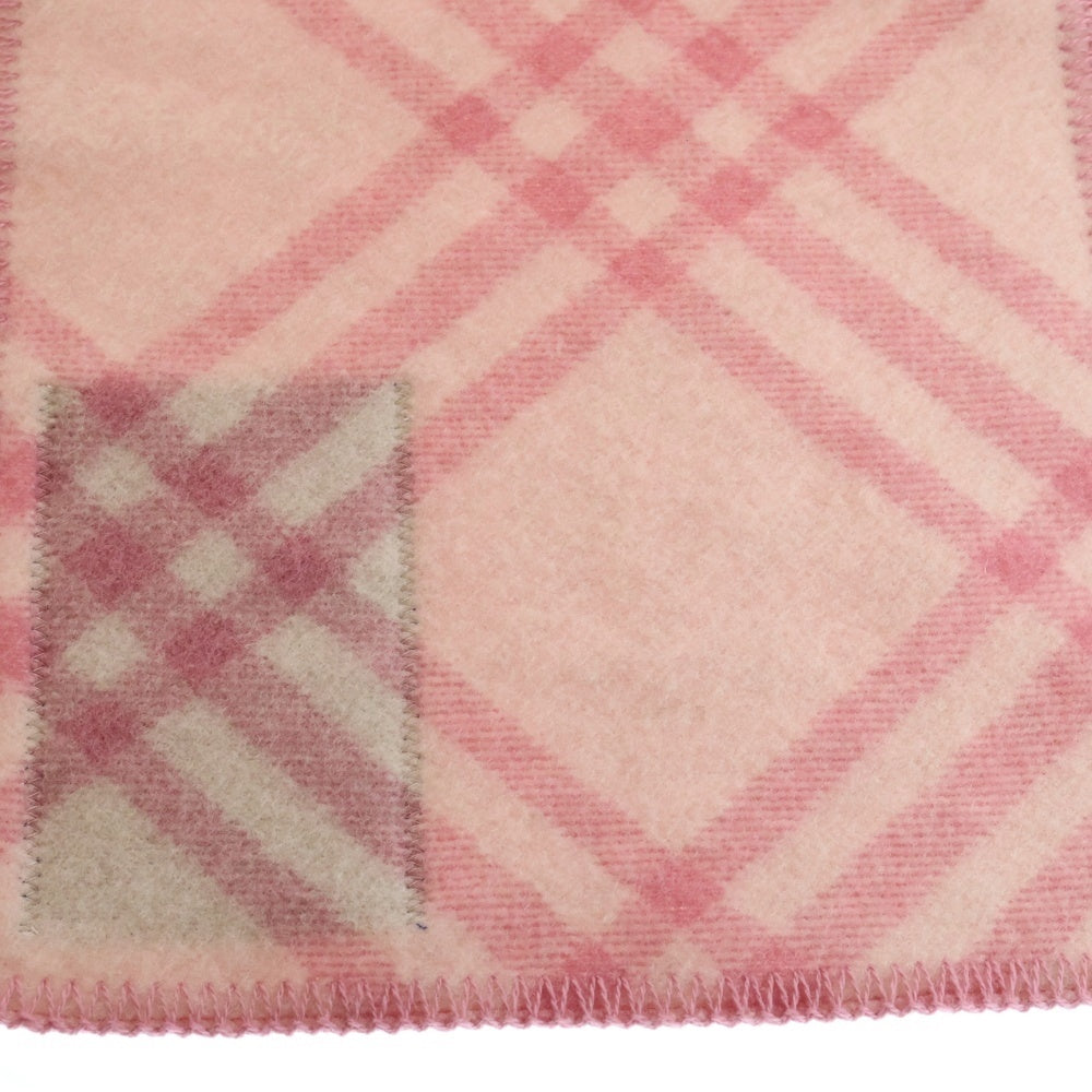 BURBERRY(バーバリー) ノバチェック総柄 ブランケットステッチ ウール マフラー ピンク 8114367 レディース