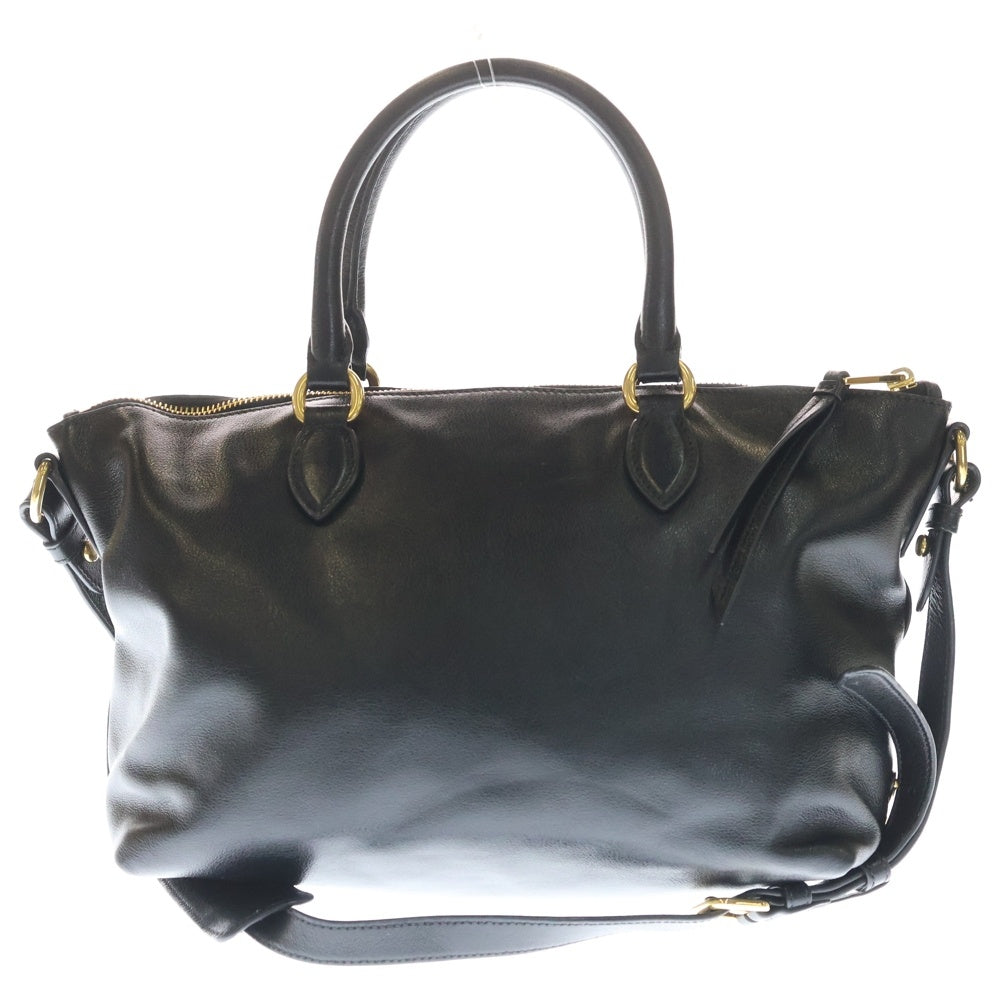 PRADA(プラダ) ロゴ ハンドバッグ 2WAYショルダーバック ハンドバッグ ブラック レザー 1BA104 ゴールド金具 レディース