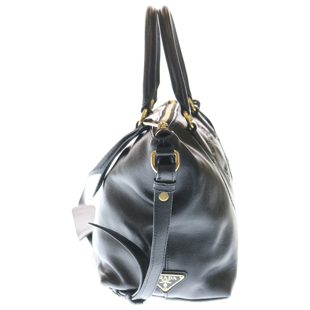 PRADA(プラダ) ロゴ ハンドバッグ 2WAYショルダーバック ハンドバッグ ブラック レザー 1BA104 ゴールド金具 レディース