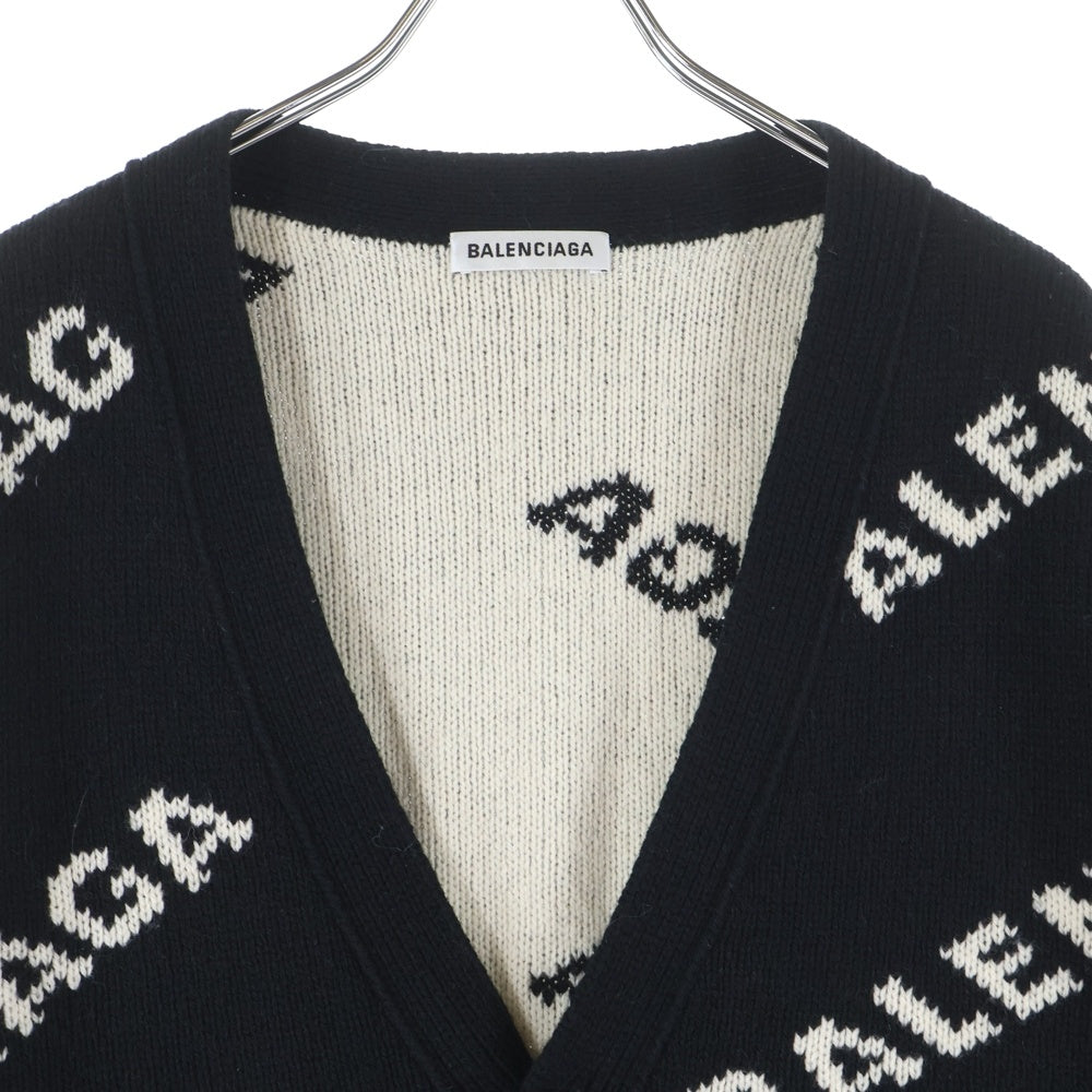 BALENCIAGA(バレンシアガ) オールオーバーロゴ ジャガード キャメル ウール ニット 長袖カーディガン ブラック 518134 レディース