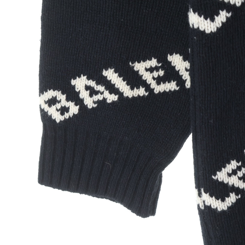 BALENCIAGA(バレンシアガ) オールオーバーロゴ ジャガード キャメル ウール ニット 長袖カーディガン ブラック 518134 レディース