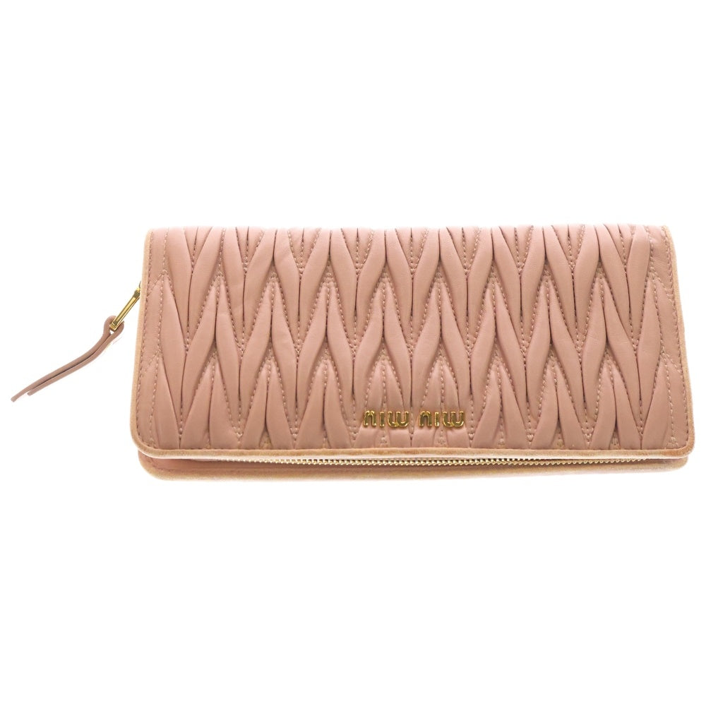 miumiu(ミュウミュウ) マテラッセ ロングウォレット 長財布 カードケース ピンク レザー ゴールド金具 レディース