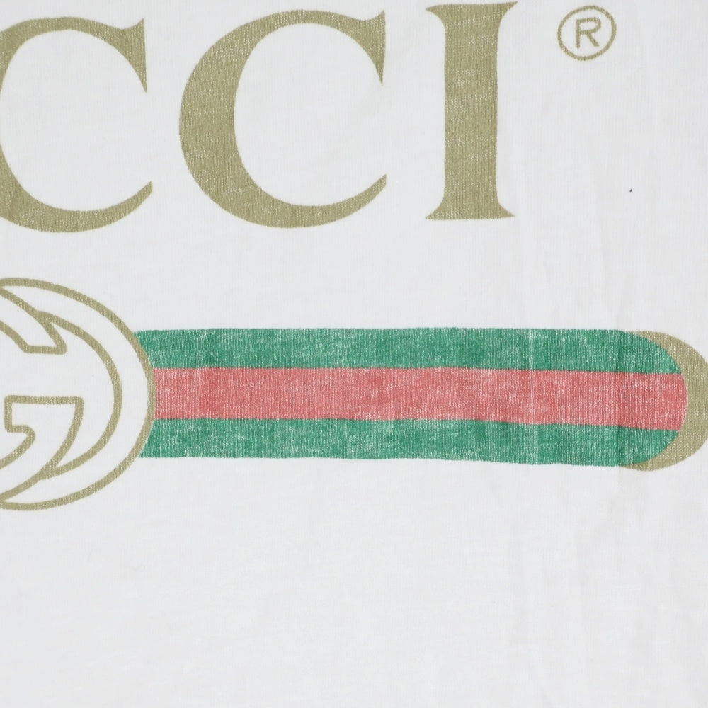 GUCCI(グッチ) ヴィンテージロゴプリント ウォッシュ加工 クルーネック 半袖Tシャツ カットソー ホワイト 440103 レディース