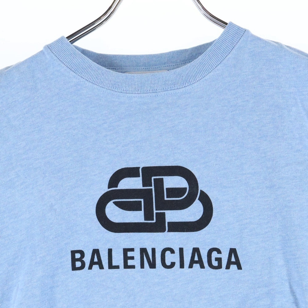 BALENCIAGA(バレンシアガ) BBロゴプリント クルーネック 半袖Tシャツ カットソー ライトブルー 578133 レディース