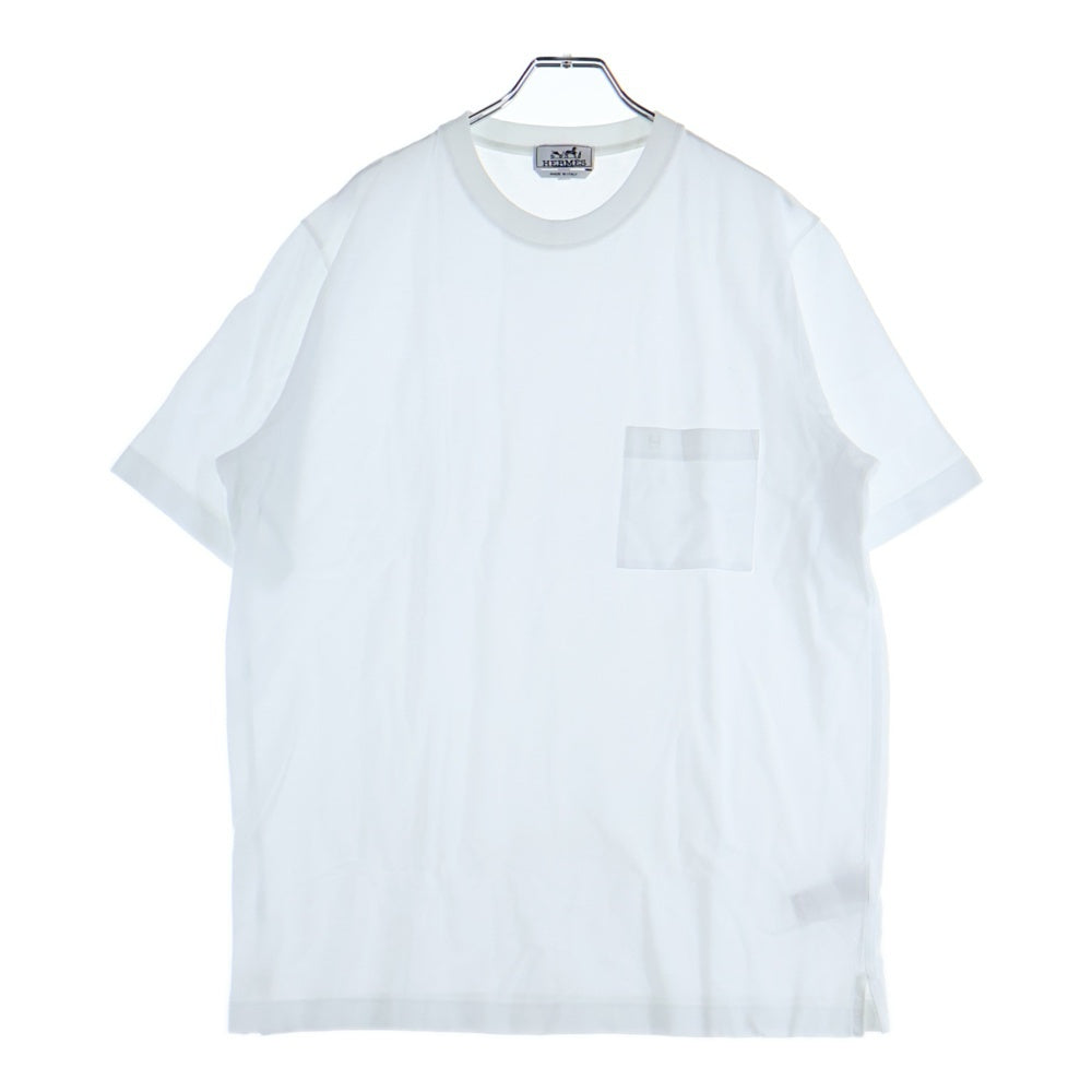 HERMES(エルメス) Hロゴ刺繍 鹿の子 クルーネック 半袖 ポケット Tシャツ カットソー ホワイト
