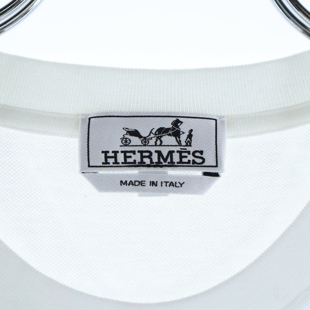 HERMES(エルメス) Hロゴ刺繍 鹿の子 クルーネック 半袖 ポケット T