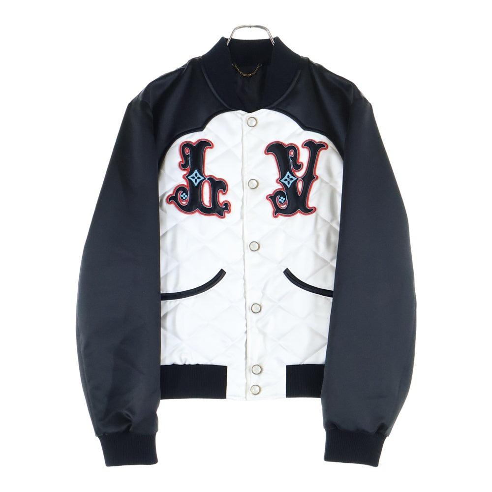 LOUIS VUITTON(ルイヴィトン) 24AW LVワッペンロゴ バイカラー サテン キルティング スナップボタン ボンバージャケット ブルゾン ホワイト/ブラック RM242M MDM HRB75E