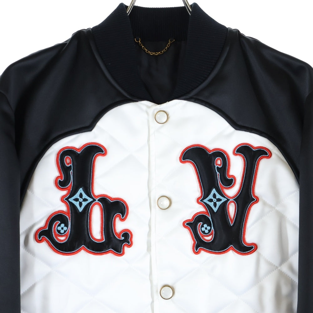 LOUIS VUITTON(ルイヴィトン) 24AW LVワッペンロゴ バイカラー サテン キルティング スナップボタン ボンバージャケット ブルゾン ホワイト/ブラック RM242M MDM HRB75E