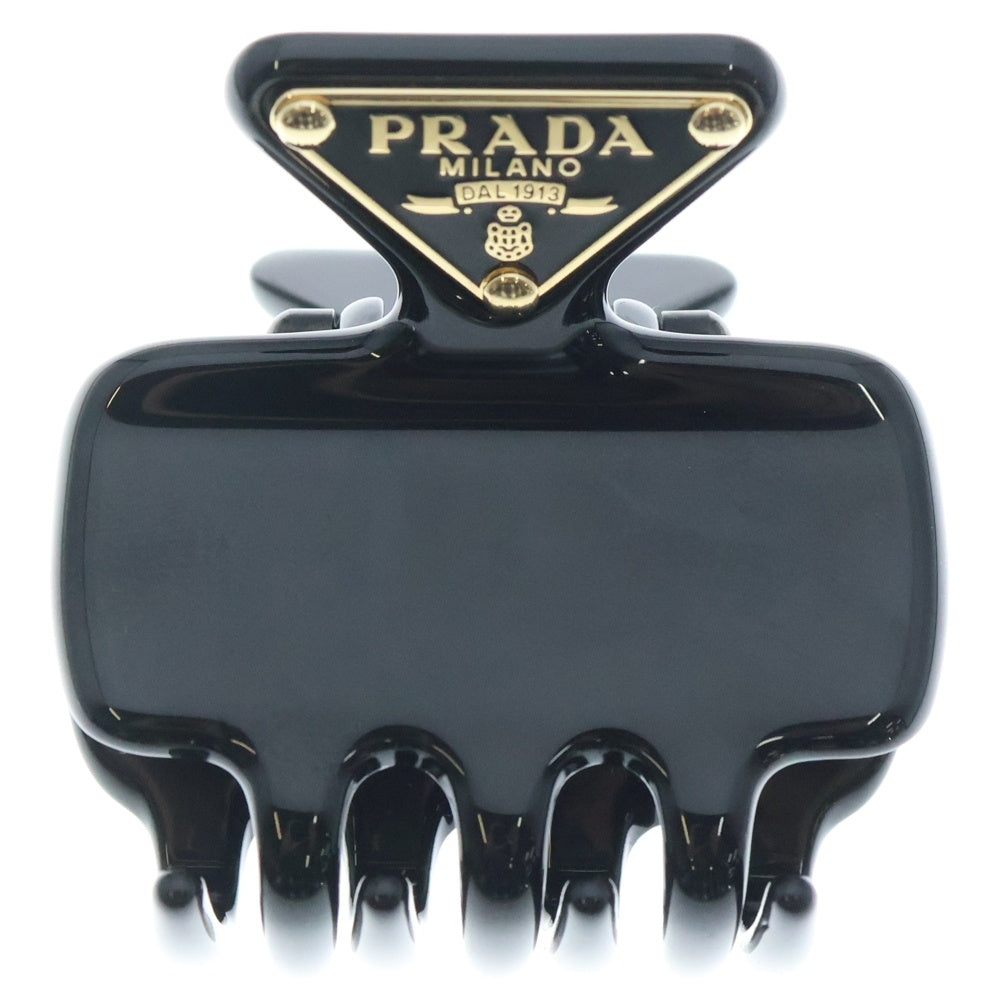PRADA(プラダ) ミニ ヘアクリップ ヘアアクセ ロゴ三角プレート ブラック×ゴールド 1IF087 レディース