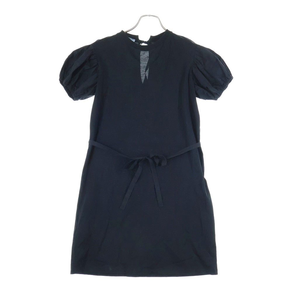 PRADA(プラダ) 18SS パフスリーブ クルーネック 半袖 ミディアム カットソー ワンピース ブラック レディース 35876L