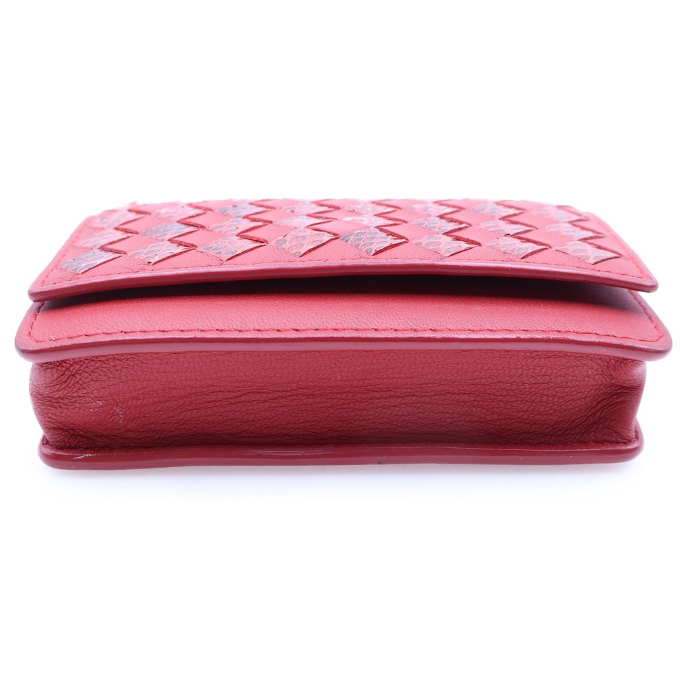 BOTTEGA VENETA(ボッテガヴェネタ) イントレチャート カードケース 小物入れ ポーチ 財布 レッド レザー×パイソン レディース