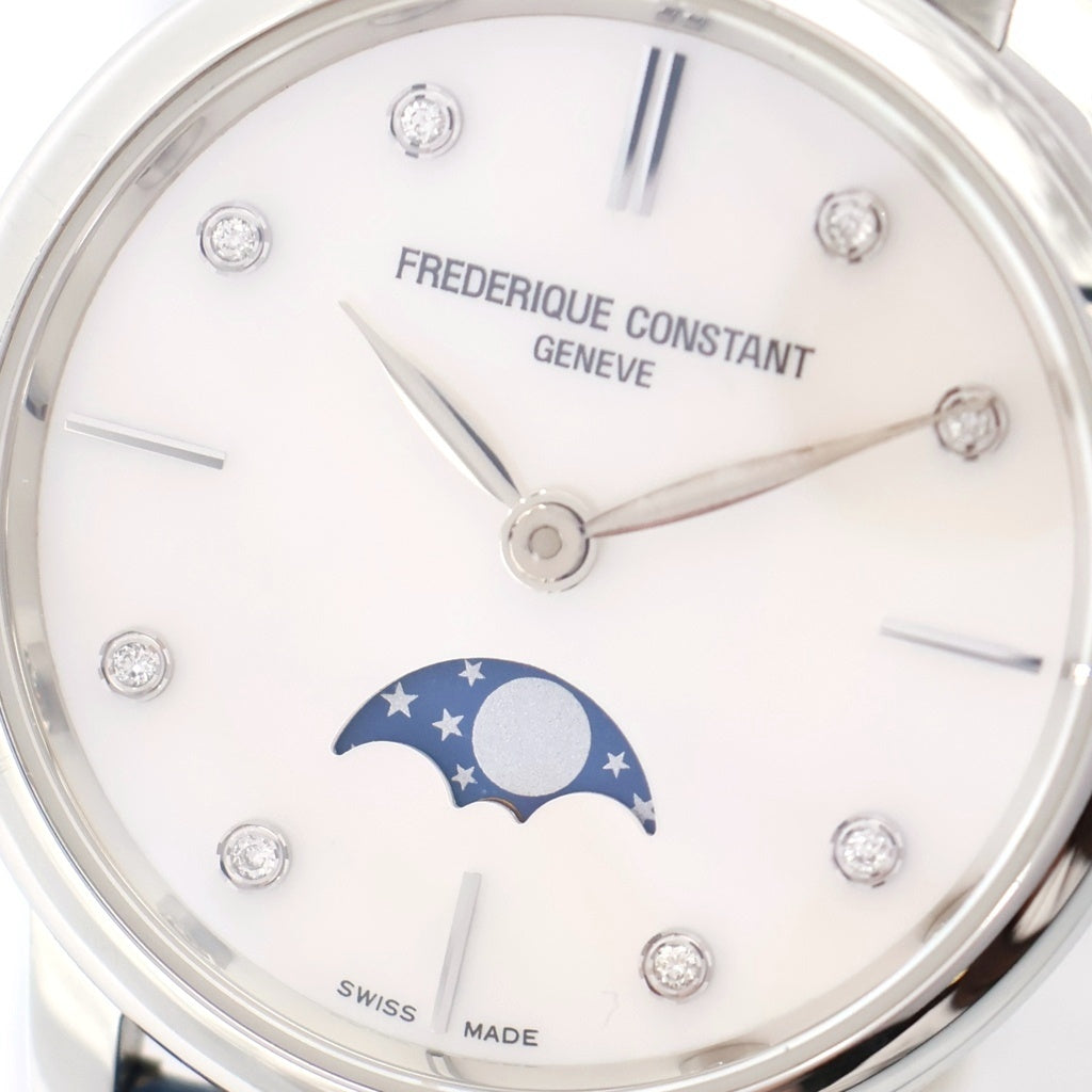FREDERIQUE CONSTANT(フレデリックコンスタント) スリムラインムーンフェイズ ダイヤインデックス ホワイトシェル文字盤 ステンレス/レザー クォーツ 腕時計 206MPWD1S6 レディース