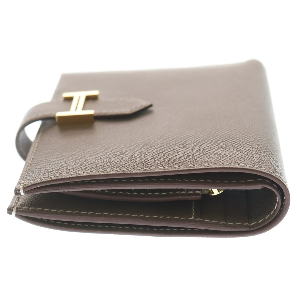 HERMES(エルメス) ベアンコンパクト エプソン エトゥープ コンパクトウォレット 二つ折り財布 グレージュ ブラウン レザー ゴールド金具 K刻印