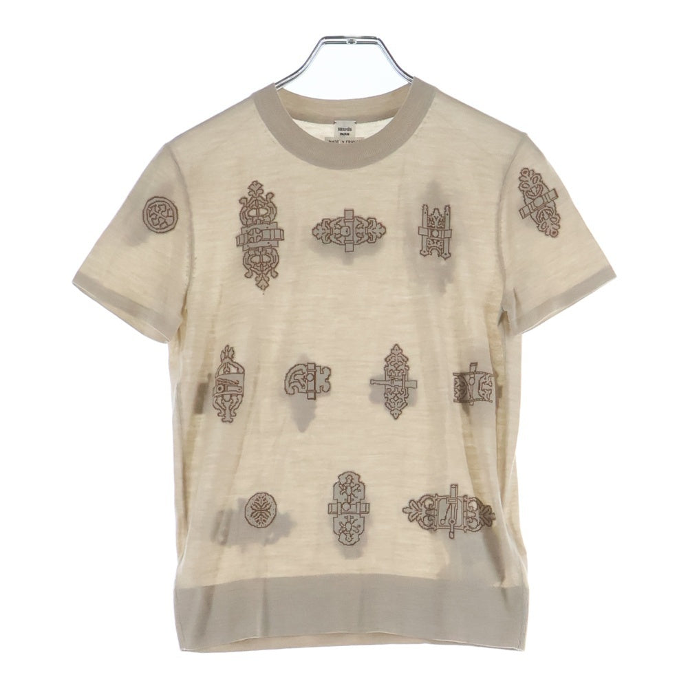 HERMES(エルメス) 26SS フェロヌリー モチーフ ジャガード ショートスリーブ ウール ニット セーター ベージュ 6E2685DC レディース