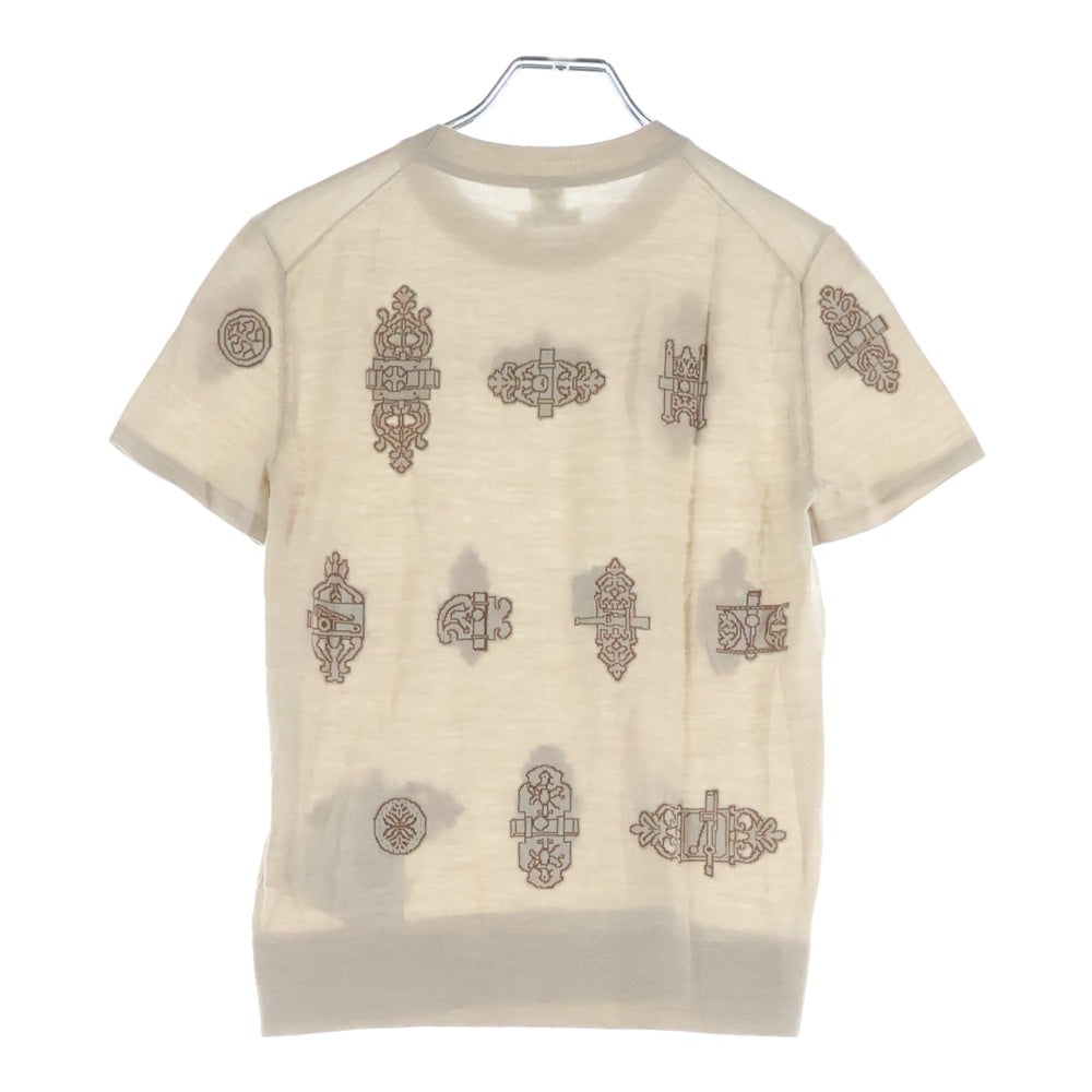 HERMES(エルメス) 26SS フェロヌリー モチーフ ジャガード ショートスリーブ ウール ニット セーター ベージュ 6E2685DC レディース