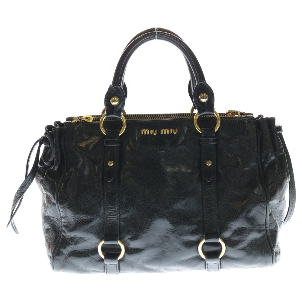 miumiu(ミュウミュウ) ヴィッテロ 2WAYレザーバッグ ハンドバッグ ショルダーバッグ ブラック レザー RN0893 ゴールド金具 レディース